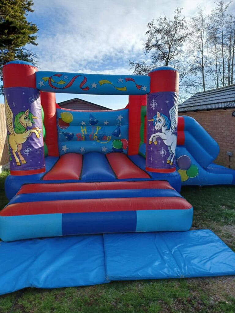 unicorn velcro panel themed bouncy castle