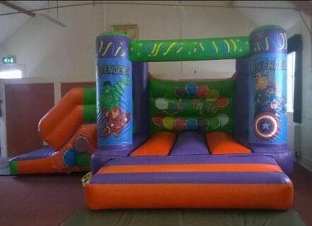 an avengers themed velcro castle with slide