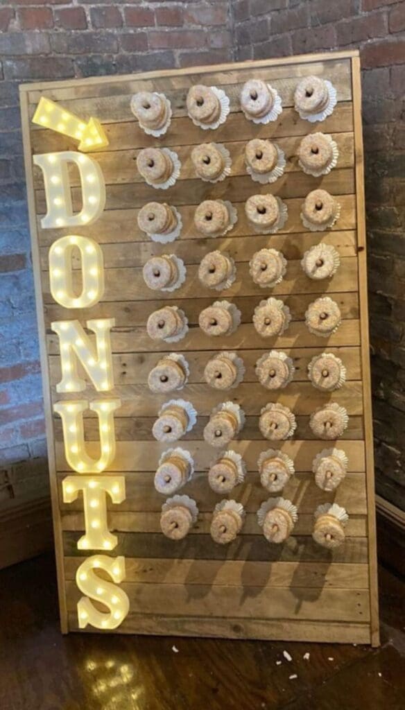 A Donut wall filled with over 35 donuts